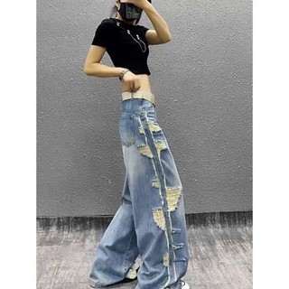 Quần jean nữ ống rộng rách cá tính AMILY – Quần bò ống suông thời trang, mã 26200857964 chất denim đẹp