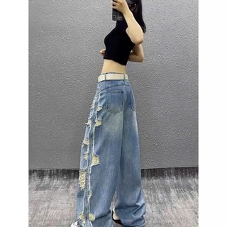 Quần jean nữ ống rộng rách cá tính AMILY – Quần bò ống suông thời trang, mã 26200857964 chất denim đẹp