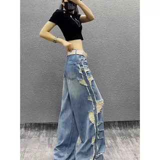 Quần jean nữ ống rộng rách cá tính AMILY – Quần bò ống suông thời trang, mã 26200857964 chất denim đẹp
