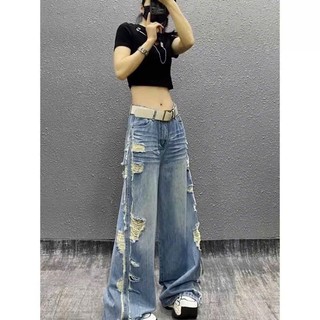 Quần jean nữ ống rộng rách cá tính AMILY – Quần bò ống suông thời trang, mã 26200857964 chất denim đẹp