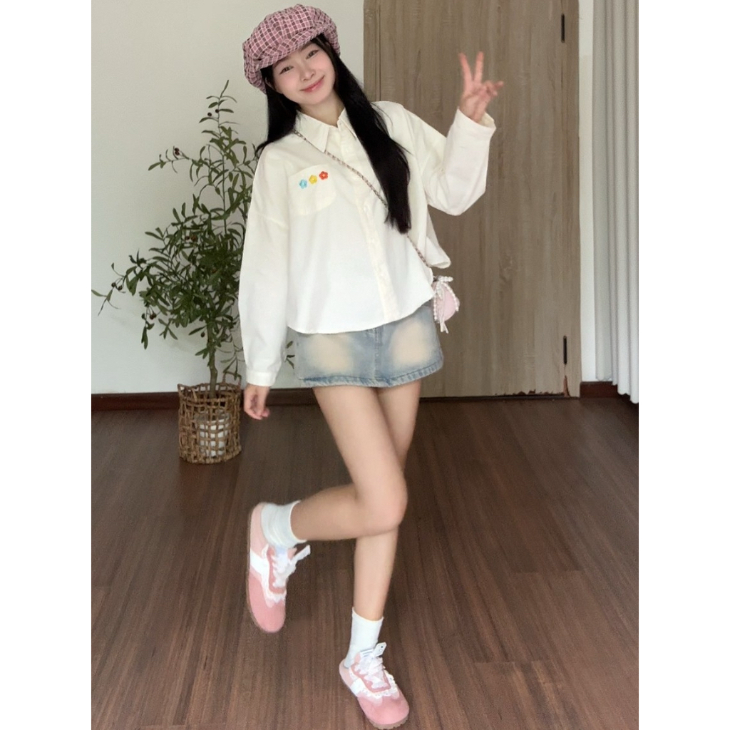 Áo sơ mi nữ dáng ngắn Lilla Top Togo Clothing Form rộng tay dài thêu hoa thanh lịch cá tính ASM09 | BigBuy360 - bigbuy360.vn