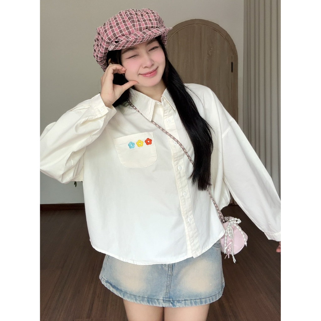 Áo sơ mi nữ dáng ngắn Lilla Top Togo Clothing Form rộng tay dài thêu hoa thanh lịch cá tính ASM09 | BigBuy360 - bigbuy360.vn
