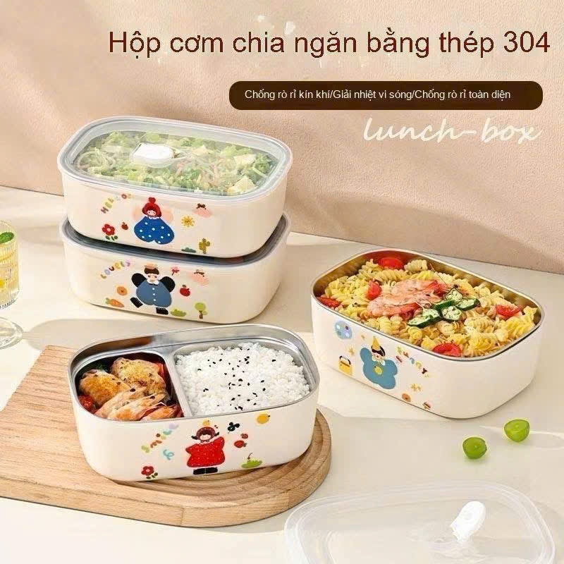 HỘP ĐỰNG CƠM 2 LỚP RUỘT INOX, DUNG TÍCH 1000ML CHIA 2 NGĂN TIỆN LỢI