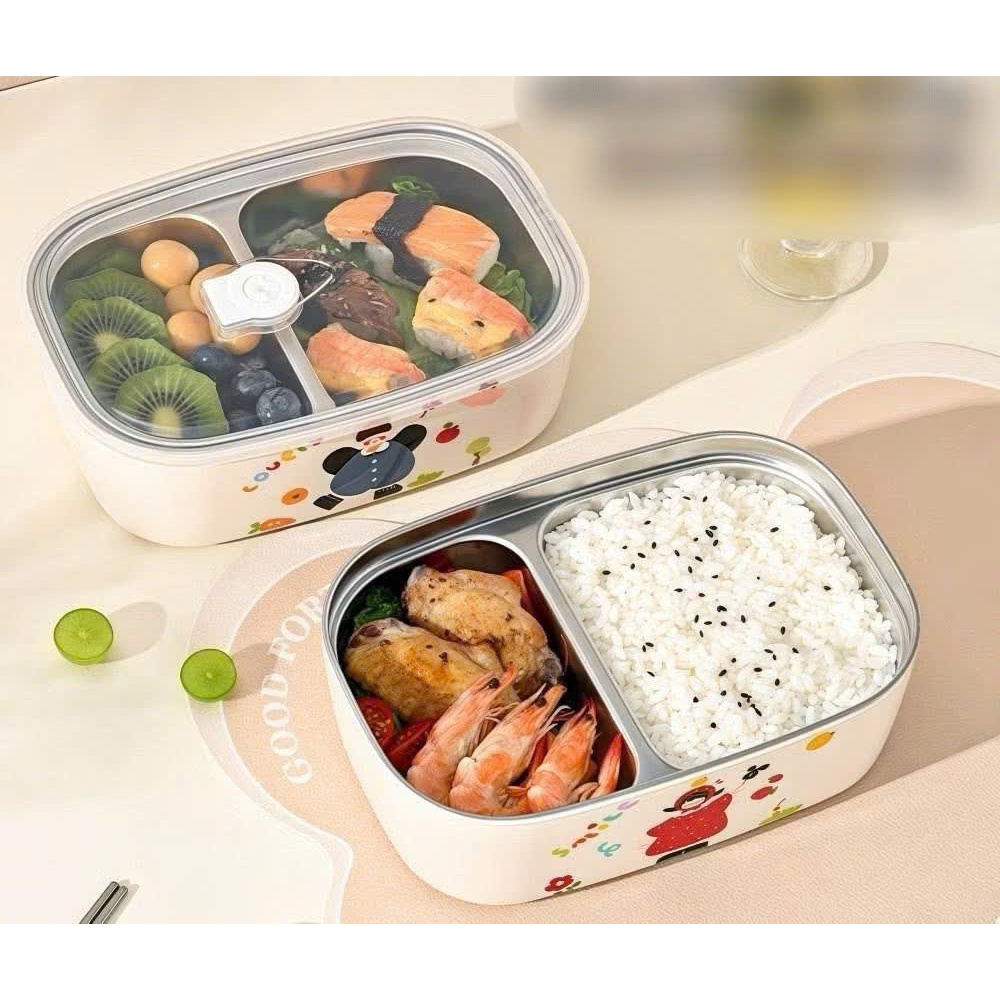 HỘP ĐỰNG CƠM 2 LỚP RUỘT INOX, DUNG TÍCH 1000ML CHIA 2 NGĂN TIỆN LỢI