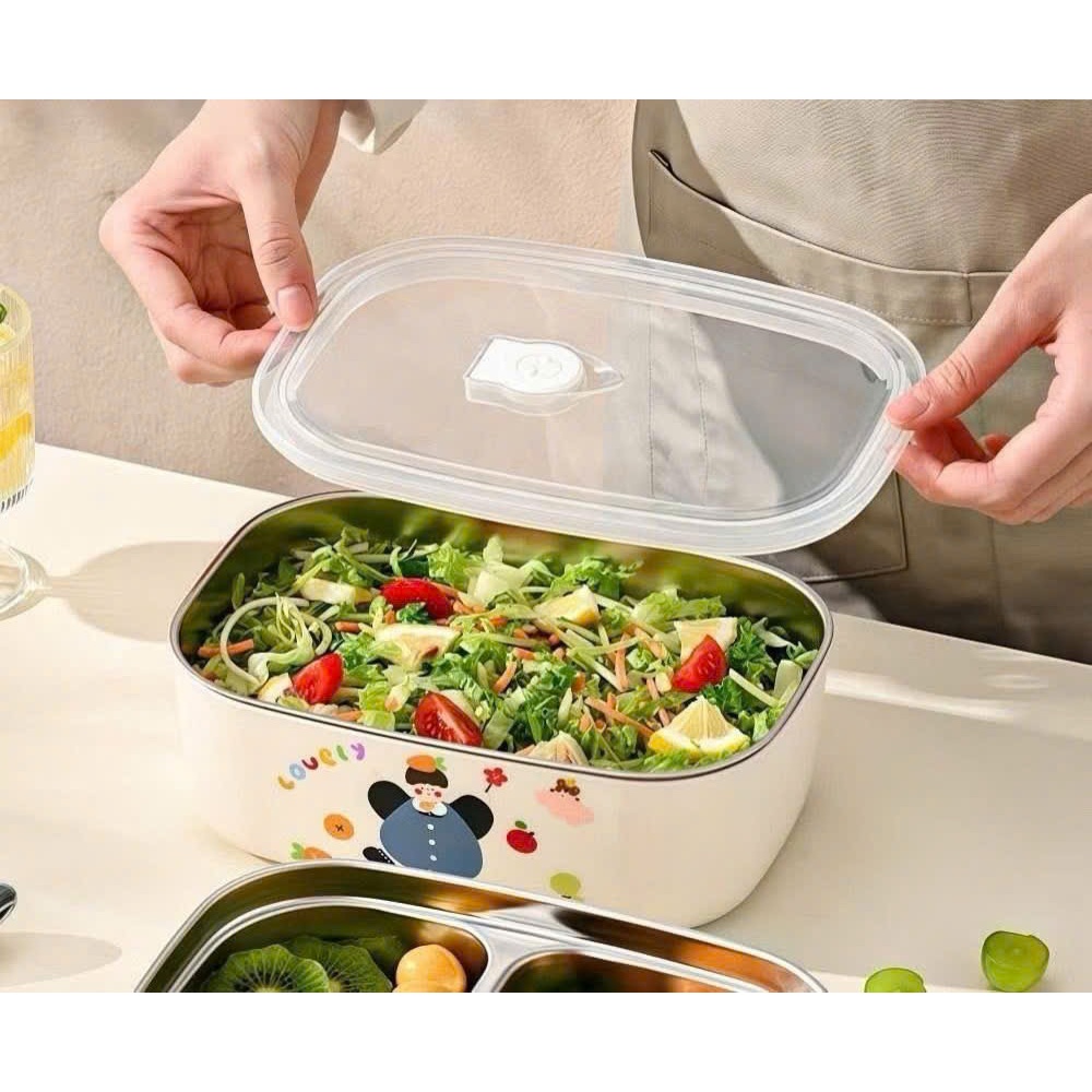 HỘP ĐỰNG CƠM 2 LỚP RUỘT INOX, DUNG TÍCH 1000ML CHIA 2 NGĂN TIỆN LỢI
