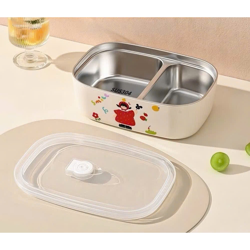 HỘP ĐỰNG CƠM 2 LỚP RUỘT INOX, DUNG TÍCH 1000ML CHIA 2 NGĂN TIỆN LỢI