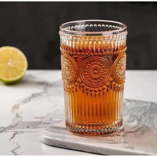 Cốc Thủy Tinh/Ly Thuỷ Tinh Họa Tiết Mặt Trời Chịu Dung Tích 300ml & 360ml Decor Cao Cấp Sang Trọng