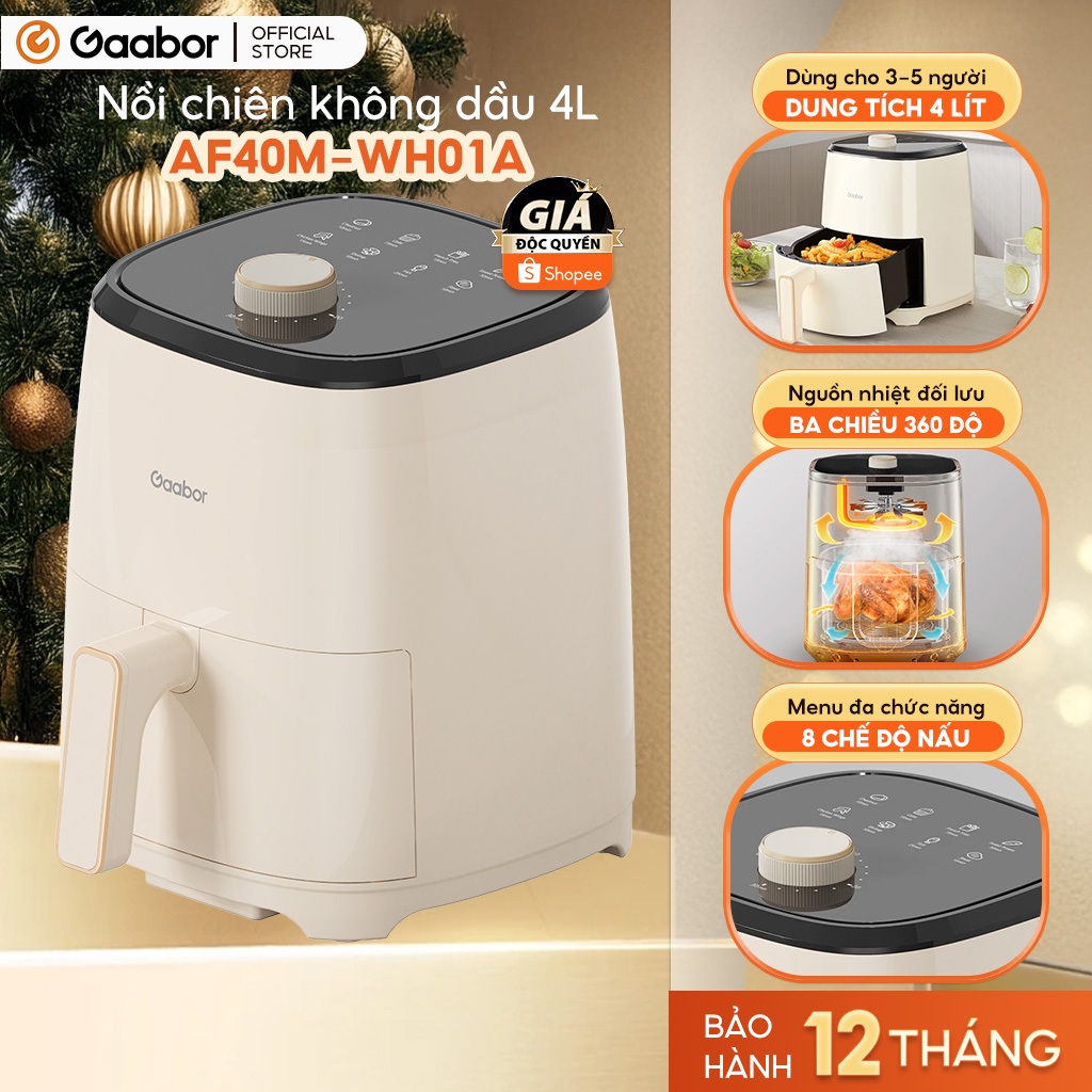 Nồi chiên không dầu 4L Gaabor AF40M-WH01A 1400W chống dính khí nóng đối lưu dễ sử dụng một núm xoay
