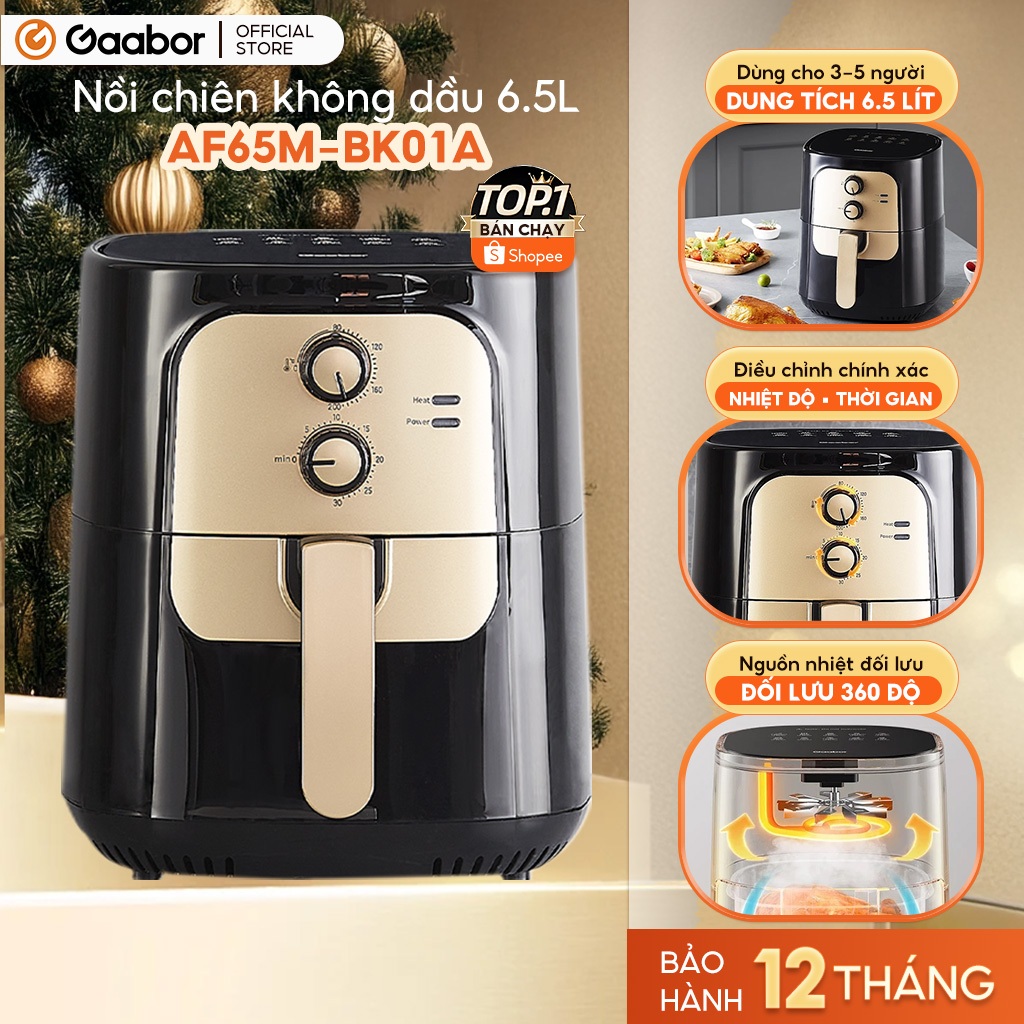 Nồi chiên không dầu GAABOR 6.5 lít AF65M-BK01A dung tích lớn, công suất mạnh 1400W nồi chiên đa năng