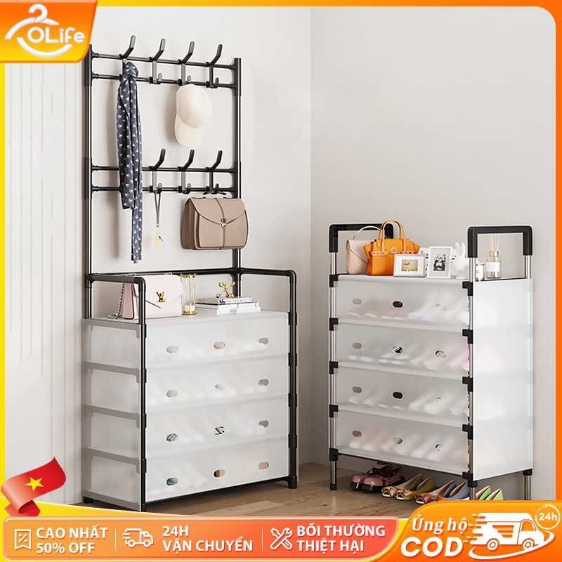 𝐎𝐥𝐢𝐟𝐞 Kệ Để Giày 4-5 Tầng Dép Có Màng Chắn Bụi  Kệ Giày Dép 4-5 Tầng Khung Thép Carbon Tặng Kèm 8 Móc Treo Đồ