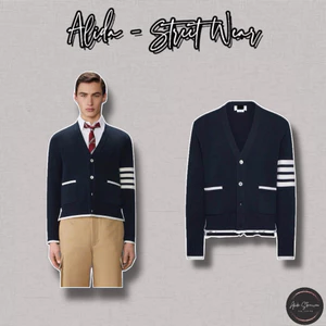 ⚡️[Hight Quality] Áo Khoác Len Cổ V Cardigan 1h0m B Nam Nữ Dệt Kim - Điểm 4 Vạch Trắng Phối Túi Cao Cấp