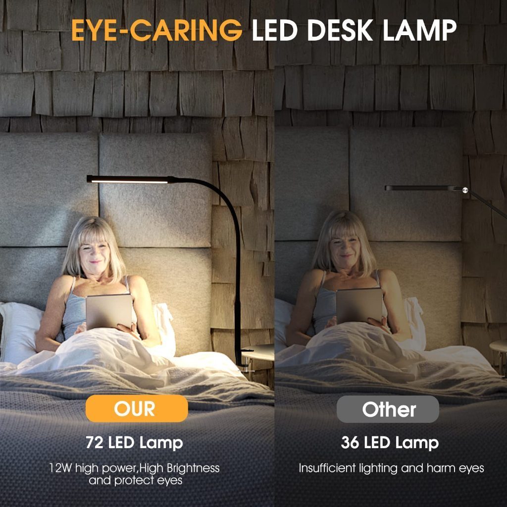 Đèn Bàn LED Kẹp Bàn 12W, 3 Màu Ánh Sáng,10 Cấp Độ Sáng, Xoay 360°,Bảo Vệ Mắt Cho Học Tập Và Làm Việc
