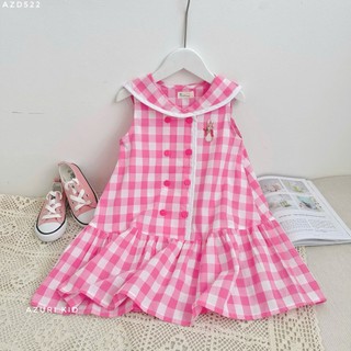 Đầm Bé Gái Cổ Thuỷ Thủ Rabbit Caro Pastel AZD522 | Đầm Cotton Dáng Chữ A Thoáng Mát