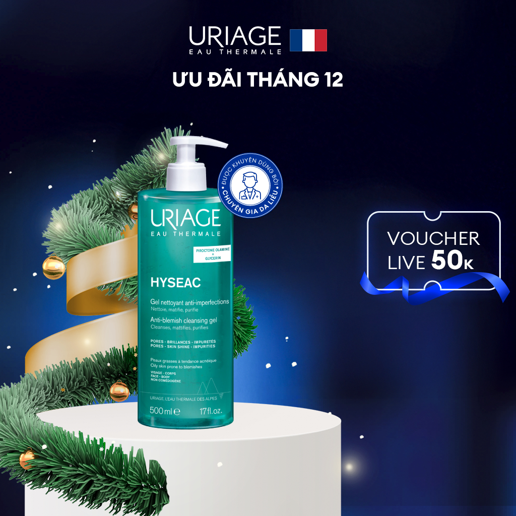 [500ml] Gel rửa mặt ngừa mụn cho da dầu Uriage Hyséac Gel Nettoyant Anti-Imperfect 500ml