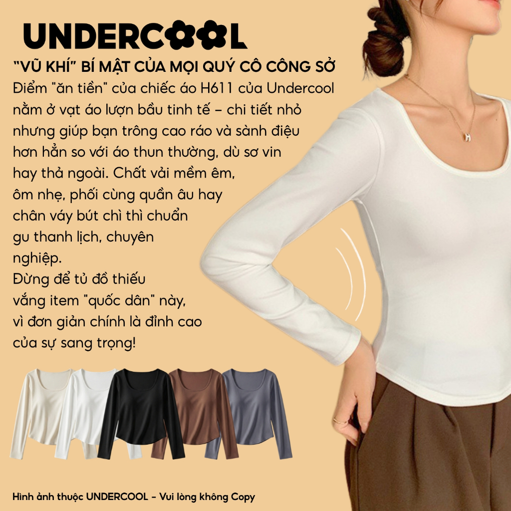 Áo Thun Nữ Dài Tay Cổ U Vạt Bầu UNDERCOOL Áo Giữ nhiệt Chất Cotton Co Giãn Tôn Dáng Phom Ôm Cotton Hàn Quốc H611