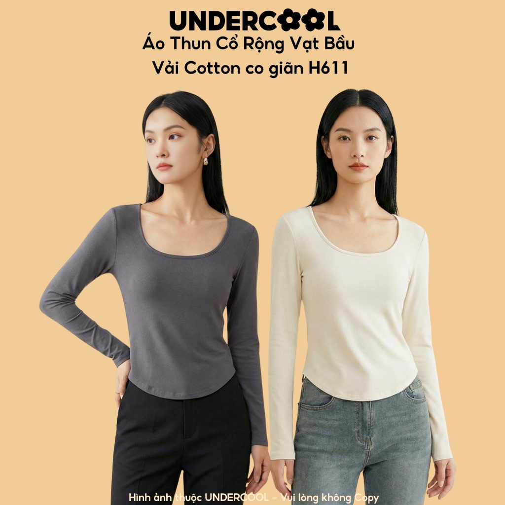 Áo Thun Nữ Dài Tay Cổ U Vạt Bầu UNDERCOOL Áo Giữ nhiệt Chất Cotton Co Giãn Tôn Dáng Phom Ôm Cotton Hàn Quốc H611