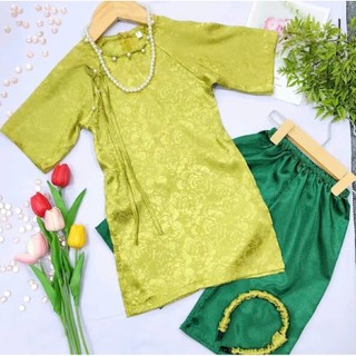 Áo dài cho bé gái mặc Tết, đi chơi lễ hội, áo dài cách tân bé gái. Set đồ du xuân chất lụa gấm cao cấp DA01- BIATONKIDS
