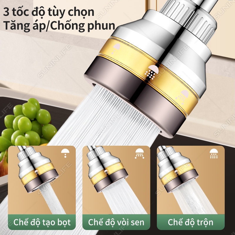 Đầu Vòi Rửa Bát Tăng Áp ĐỒNG THAU Inox 304 Cao Cấp - 3 Chế Độ Phun Cực Mạnh, Xoay 360 Độ