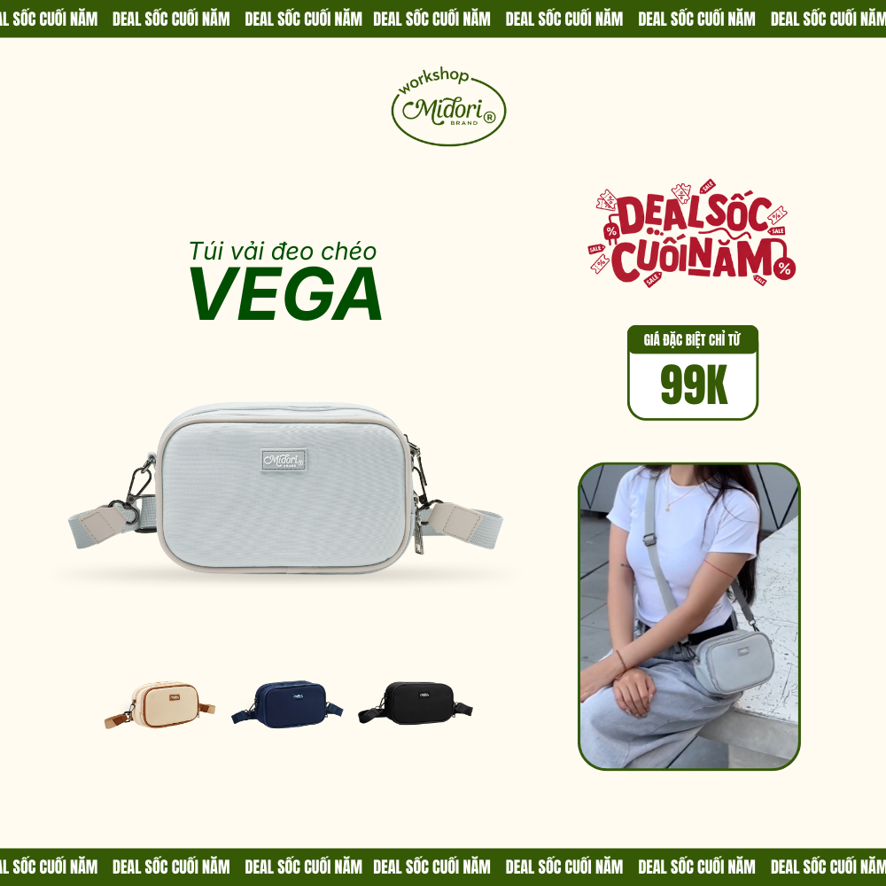 [DEAL SỐC] Túi Xách Vega Đeo Chéo Nam Nữ Vải Polyester Đựng Điện Thoại Đi Chơi Tiệc | MI MIDORI