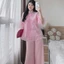 Set đồ lam, đi chùa mặc Tết ngọt ngào áo cổ tàu chất Xô Lưới thêu cột nơ kèm quần dài Tuyết Nhung