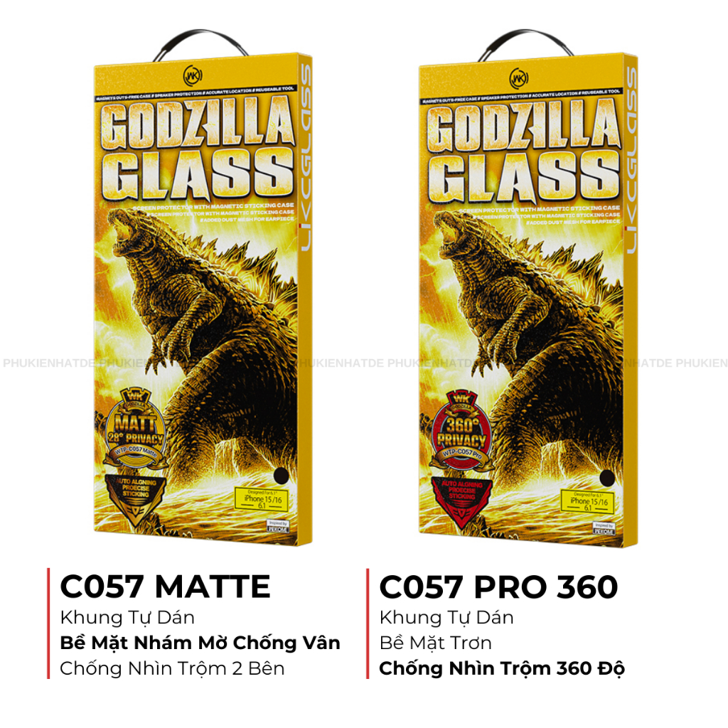 Kính Cường Lực Có Khung Tự Dán Godzilla cho iphone Chính Hãng Wekome – Chống Nhìn Trộm,Chống Vân Tay