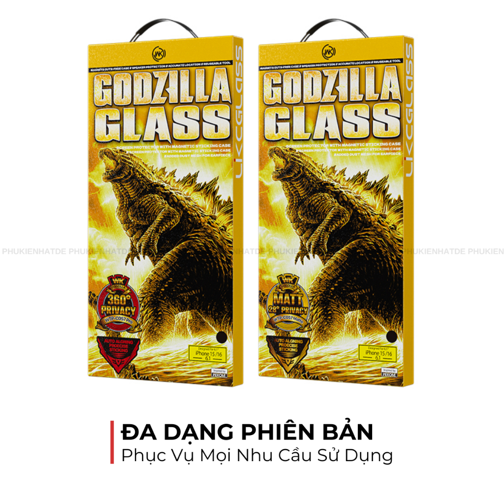 Kính Cường Lực Có Khung Tự Dán Godzilla cho iphone Chính Hãng Wekome – Chống Nhìn Trộm,Chống Vân Tay