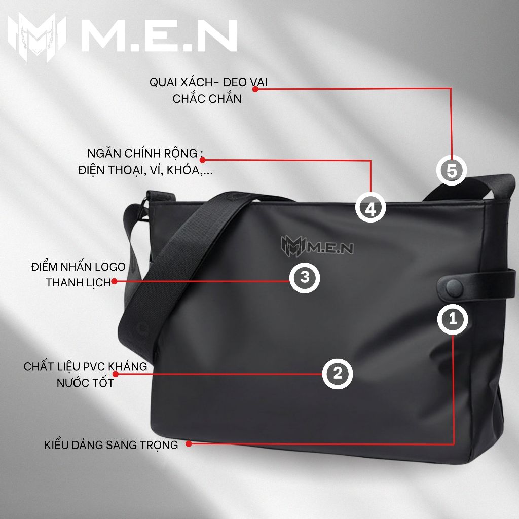 Túi đeo chéo thiếu niên Men SLEK đen xám [HOT TREND]