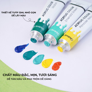 [TẶNG BÚT] Màu Nước Acrylic Dạng Tuýp 12ml GLOBAL ART-  ARTMATE 12 /24 Màu Cao Cấp Đặc Nhanh Khô, Vẽ Chuyên Nghiệp
