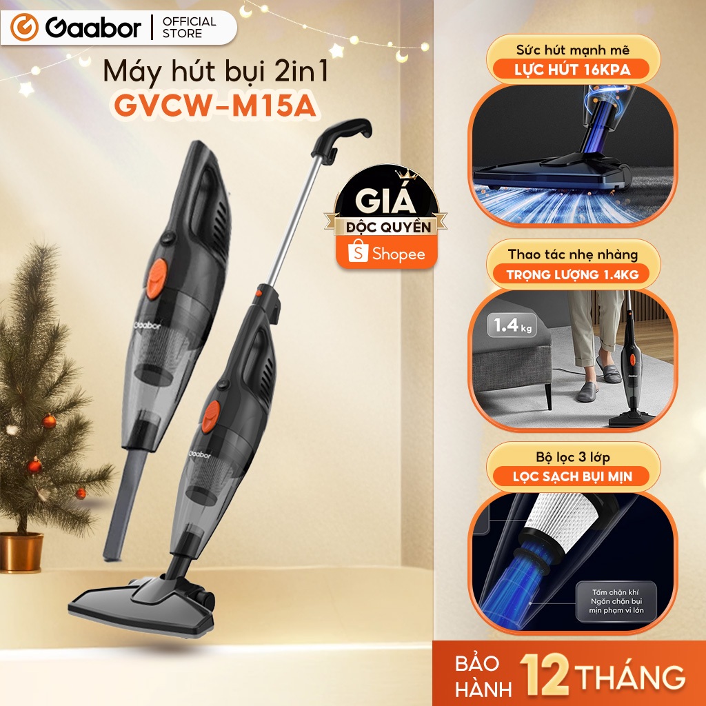 Máy hút bụi cầm tay 2in1 Gaabor GVCW-M15AS lực hút mạnh 16000PA tháo lắp tiện lợi gia đình nhỏ gọn