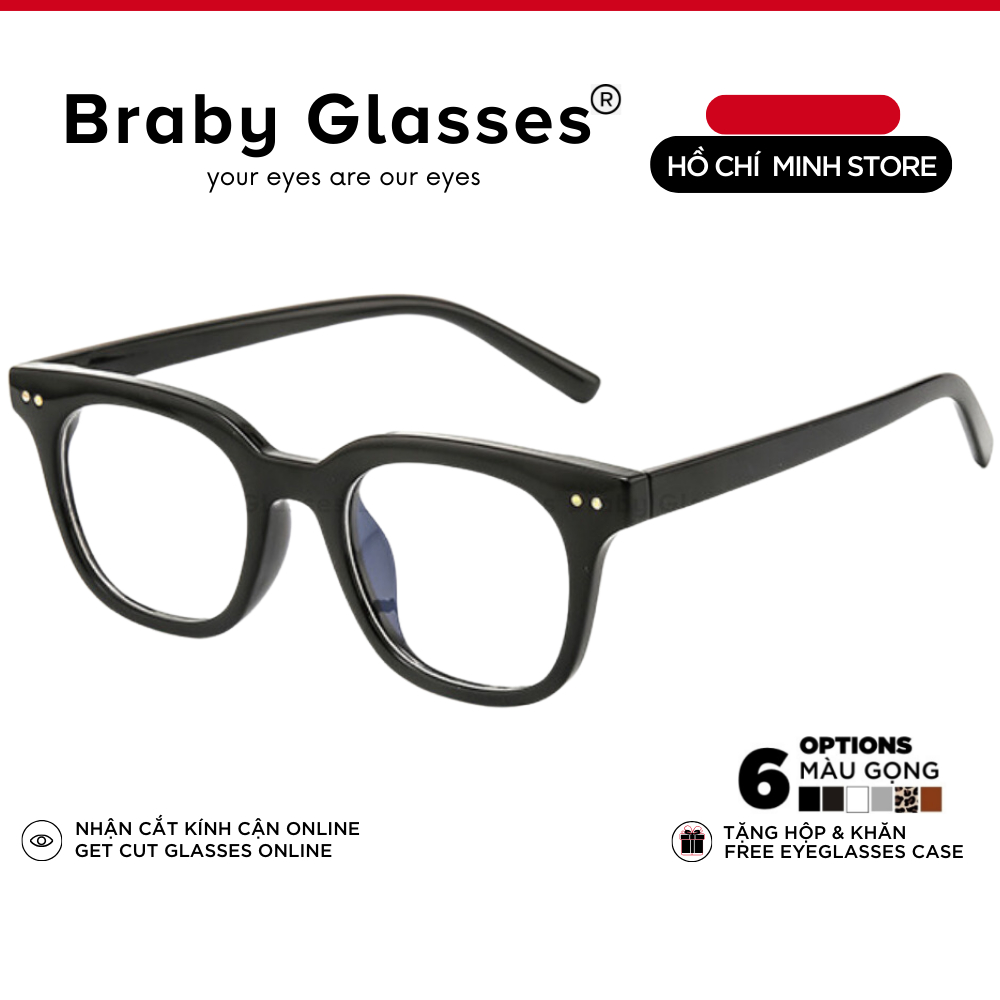 Gọng kính cận mắt vuông nam nữ Braby Glasses chất liệu nhựa dẻo cao cấp phụ kiện thời trang sành điệu MK37