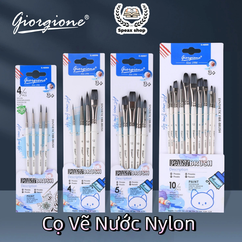 Deli] Set 4/5/6 Cọ Vẽ Đầu Tròn & Dẹt – Lông Nylon, Dùng Cho Acrylic, Màu Nước, Sơn Dầu