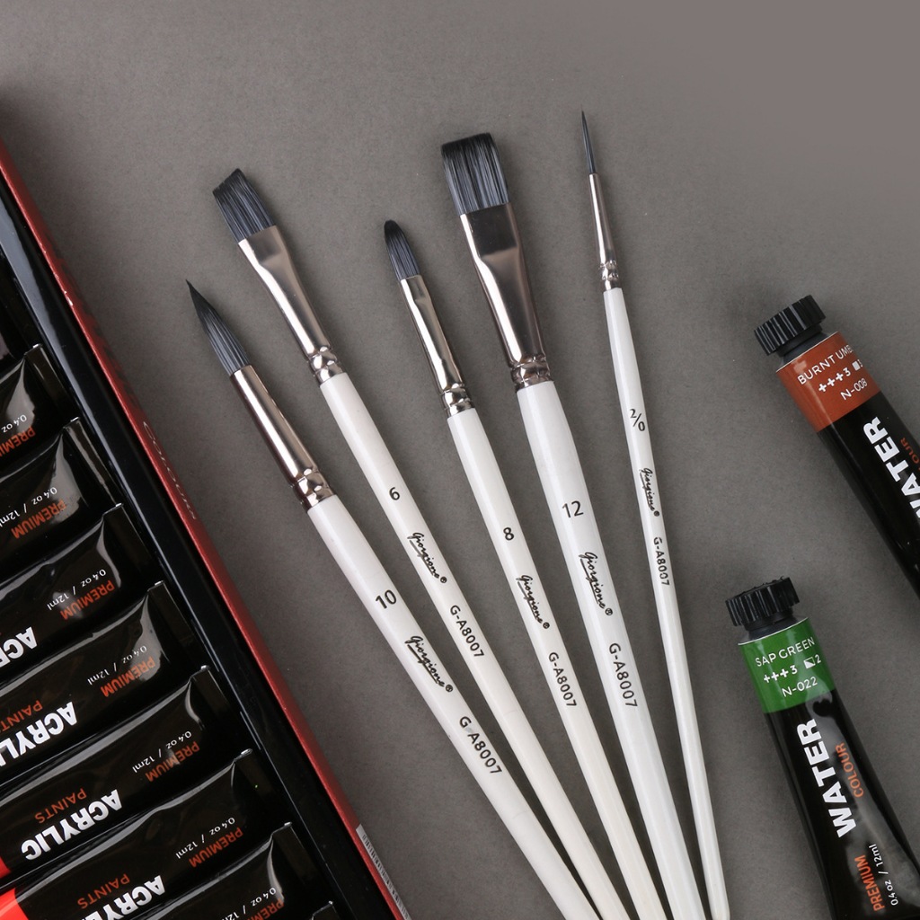 Deli] Set 4/5/6 Cọ Vẽ Đầu Tròn & Dẹt – Lông Nylon, Dùng Cho Acrylic, Màu Nước, Sơn Dầu
