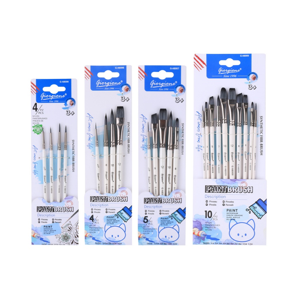 Deli] Set 4/5/6 Cọ Vẽ Đầu Tròn & Dẹt – Lông Nylon, Dùng Cho Acrylic, Màu Nước, Sơn Dầu