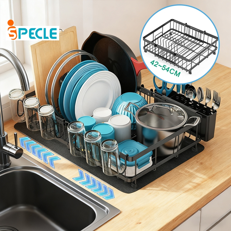 iSPECLE Kệ Để Bát Đĩa Đơn Tầng Co Giãn Thông Minh - Kèm Đệm Hút Ẩm, Chống Tràn Hiệu Quả