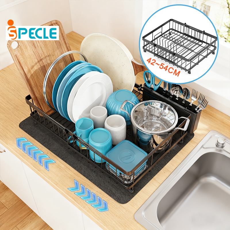 iSPECLE Kệ Để Bát Đĩa Đơn Tầng Co Giãn Thông Minh - Kèm Đệm Hút Ẩm, Chống Tràn Hiệu Quả