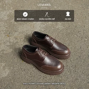 |Full Nâu| Giày nam The Chunky Lemans Derby Brown DE01.3 - Khâu đế - Đế tăng cao 4cm - Da bò - Bảo hành 24 tháng