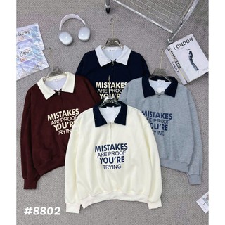 Áo Khoác Nỉ Cổ Bẻ Nữ Form Rộng Chữ Mistakes, Áo Nỉ Dài Tay Ấm Áp Phong Cách Hàn Quốc Cakecat