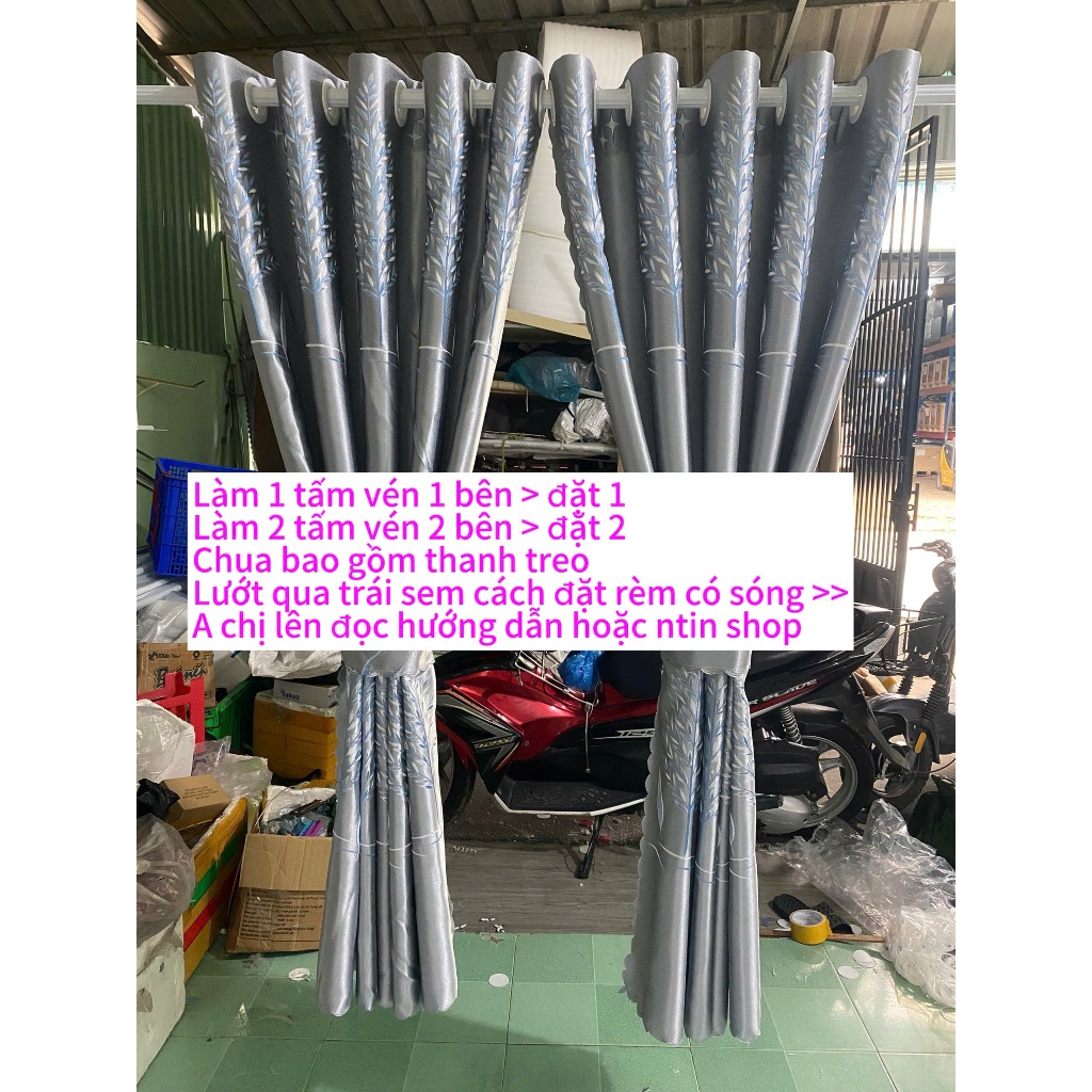 Rèm 3D ngọc trai máu xám ghi họa tiết lá - giá 1m rèm căng thẳng chưa có độ nhúng sóng (rèm cửa việt hàn)