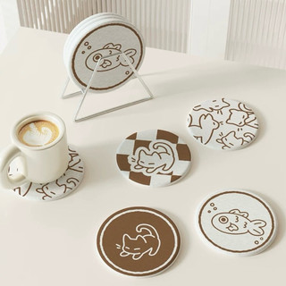 Miếng Lót Ly Trà, Cà Phê Hình Mèo Và Cá Vintage Chất Liệu Đá Diatomite Cao Cấp Thấm Nước, Chống Trượt -TotoMoo.homedecor