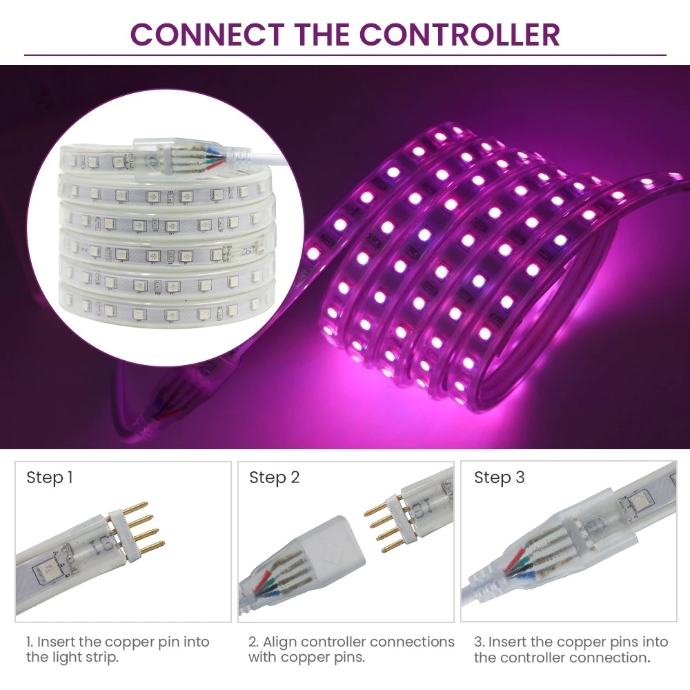 220V Dải Đèn Led Có Chế Độ Nháy Theo Nhạc Điều Chỉnh Bằng Remote Và App Không Thấm Nước IP67