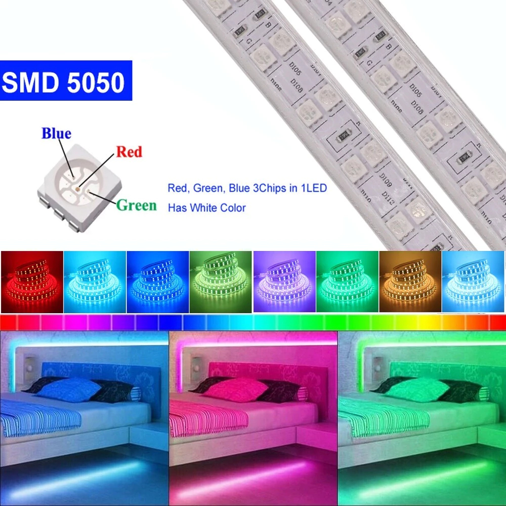 220V Dải Đèn Led Có Chế Độ Nháy Theo Nhạc Điều Chỉnh Bằng Remote Và App Không Thấm Nước IP67