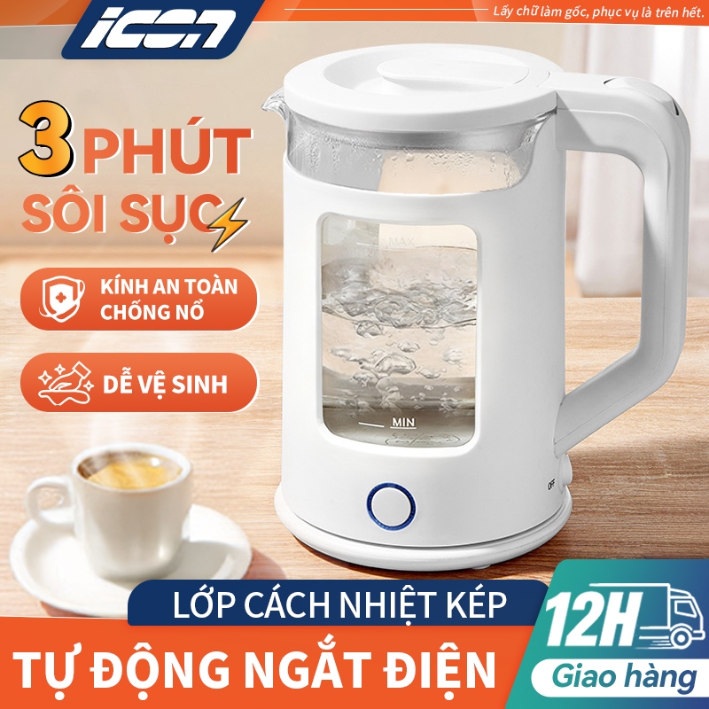 ICON Ấm đun nước điện 2 Lít Ấm đun nước điện đun sôi nhanh Đun Sôi Cực Nhanh Smart Gadgets Ấm Siêu Tốc Thủy Tinh