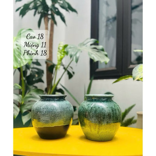 Bình gốm cắm hoa dáng bóng tròn cao 18cm gốm sứ Bát Tràng Decor Nhà Xinh