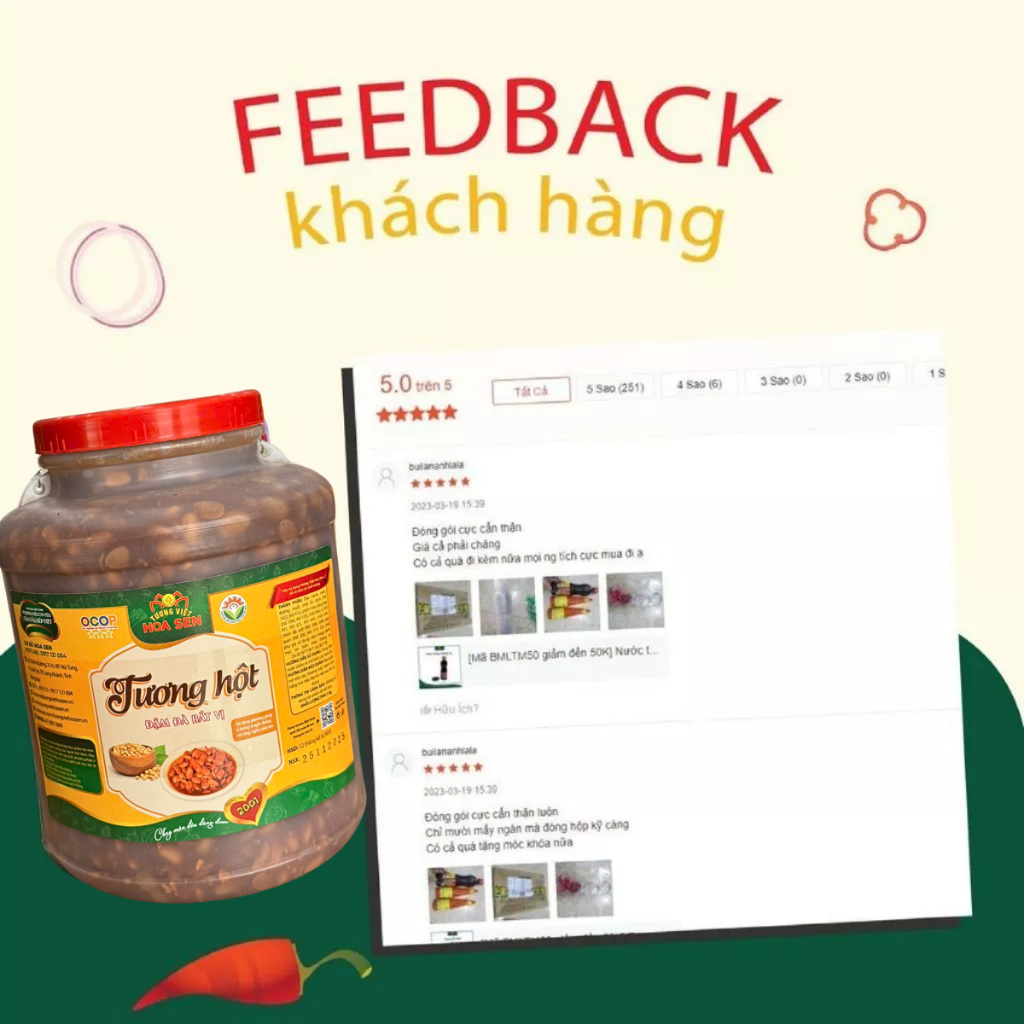 Tương hột Bình 3kg - Tương Việt Hoa Sen, dùng cho chay và mặn - Đậm đà bắt vị