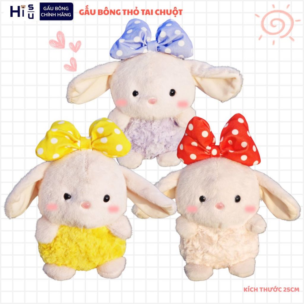 Gấu Bông Thỏ Tai Chuột Mini Đeo Nơ Micky Dễ Thương Quà Tặng Cho Trẻ Em, Bạn Gái Ngày Sinh Nhật, Noel,8/3