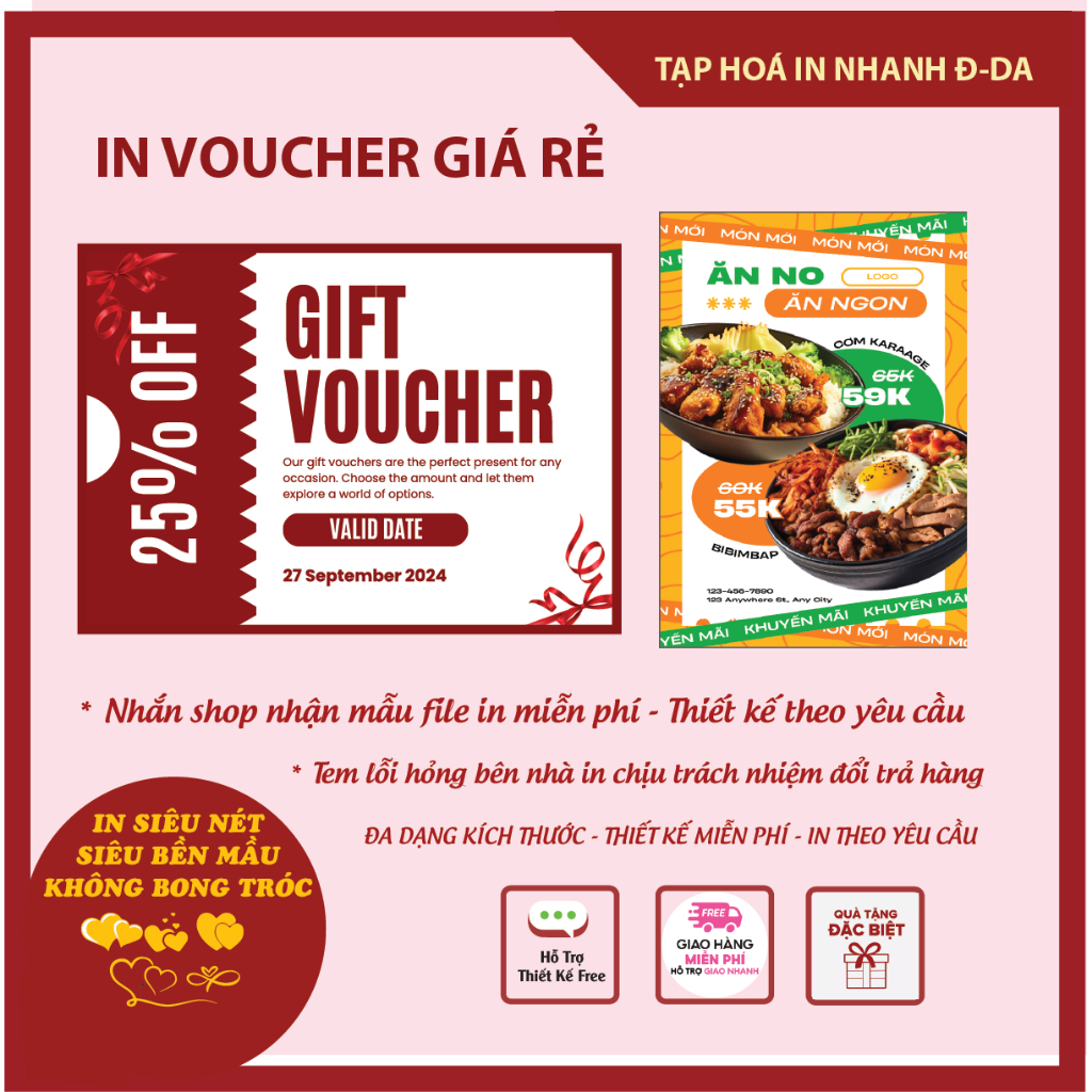 In PHIẾU QUÀ TẶNG - GIFT VOUCHERS, MỸ PHẨM, SPA , THỜI TRANG , QUÁN ĂN , VV... nhận in thêo yêu cầu, ibox shop - 1