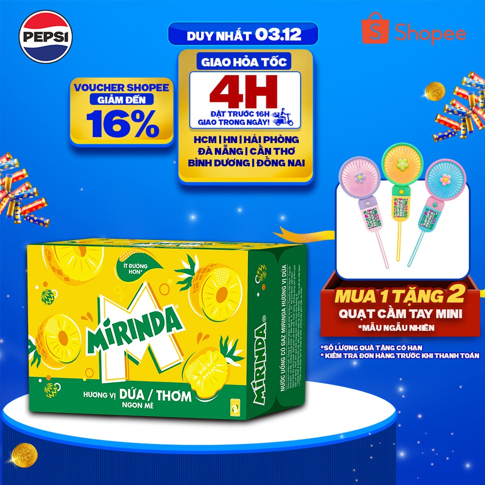 [Hỏa tốc] Thùng 24 Lon Nước Ngọt Giải Khát Có Gaz Mirinda Dứa (320ml/lon)