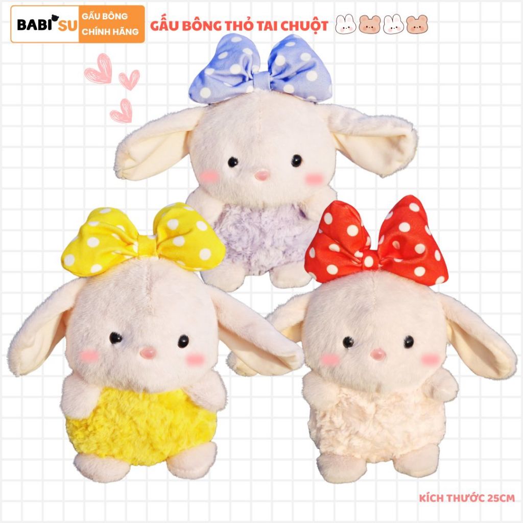 Gấu Bông Thỏ Tai Chuột Mini Dễ Thương, Thú Nhồi Bông Thỏ Nơ Micky Quà Tặng Cho Trẻ Em, Bé, Bạn Gái Ngày Sinh Nhật
