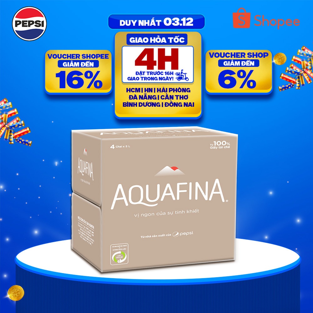 [Hỏa tốc] Thùng 4 Chai Nước tinh khiết Aquafina (5L/chai)