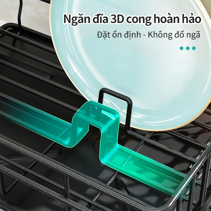 iSPECLE Giá Để Bát Đĩa Đơn Tầng Đa Năng - Khay Hứng Nước, Khu Đũa Thìa & Giá Treo Khăn Chuyên Dụng